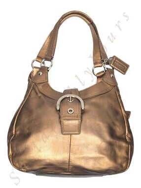 Coach Soho Hobo Metallic Golden Bronze Leather Shoulder Bag Buckle Flap F17219